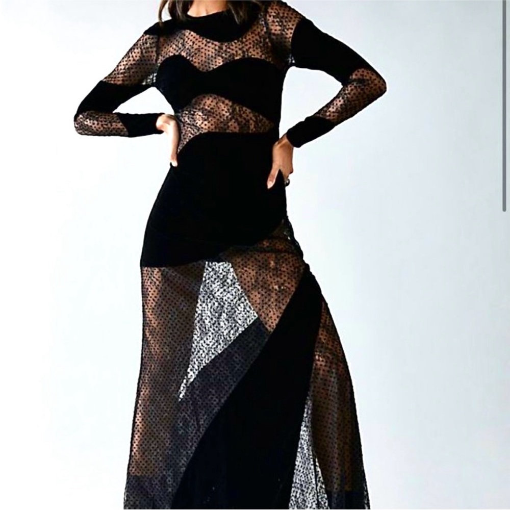 For Love And Lemons Black and Gray Long Sleeve Dress